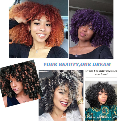 Hot Selling Wholesale Acceptable customization natural color synthetic short curly fibre wig for black women synthetic hair wigs
